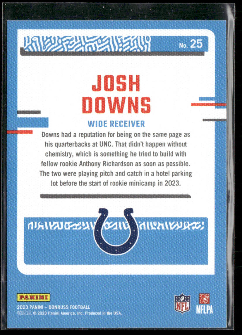 Josh Downs 2023 Donruss Rated Rookie Portrait #25 Indianapolis Colts