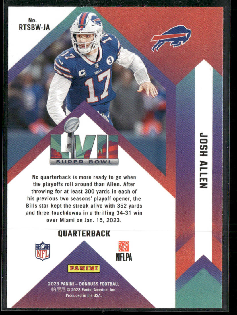 Josh Allen 2023 Donruss Road to the Super Bowl Wild Card #RTSBW-JA Buffalo Bills