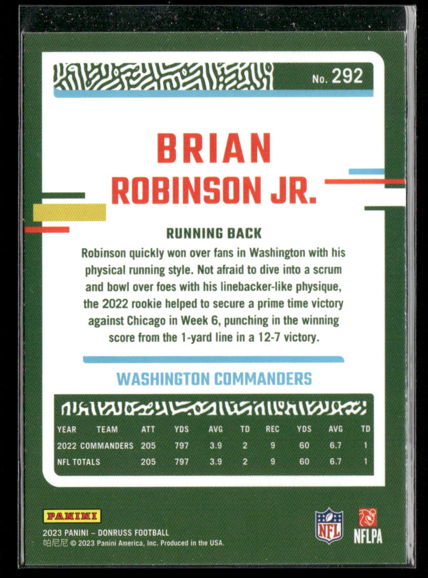 Brian Robinson Jr. 2023 Donruss Press Proof Blue #292 Washington Commanders