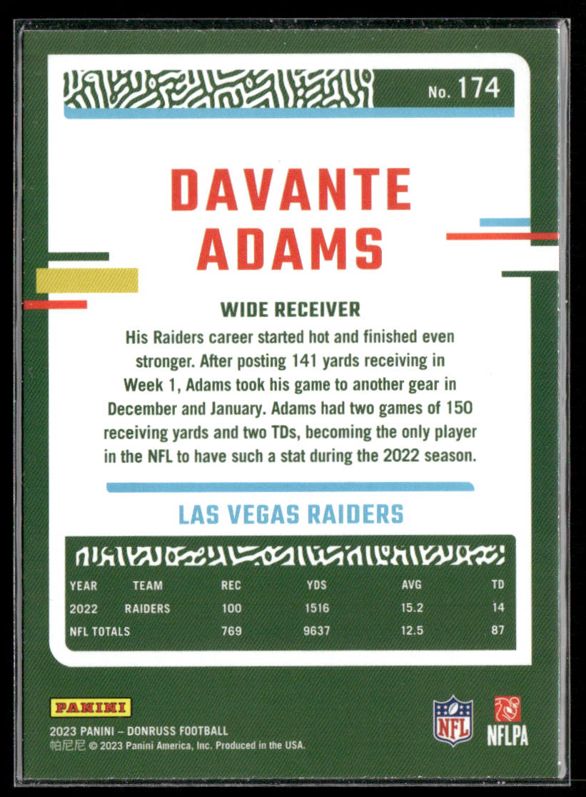 Davante Adams 2023 Donruss Press Proof Blue #174 Las Vegas Raiders