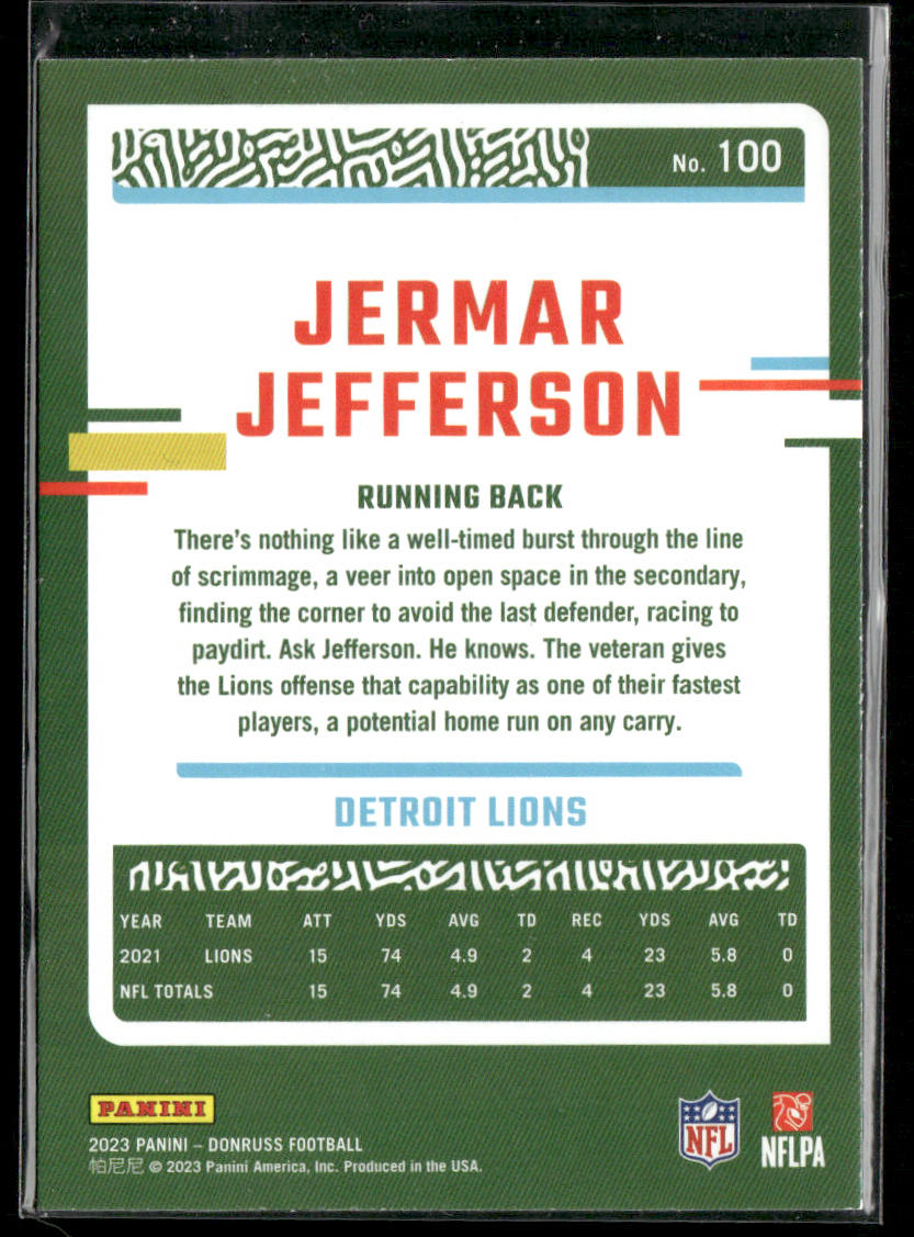 Jermar Jefferson 2023 Donruss Press Proof Blue #100 Detroit Lions