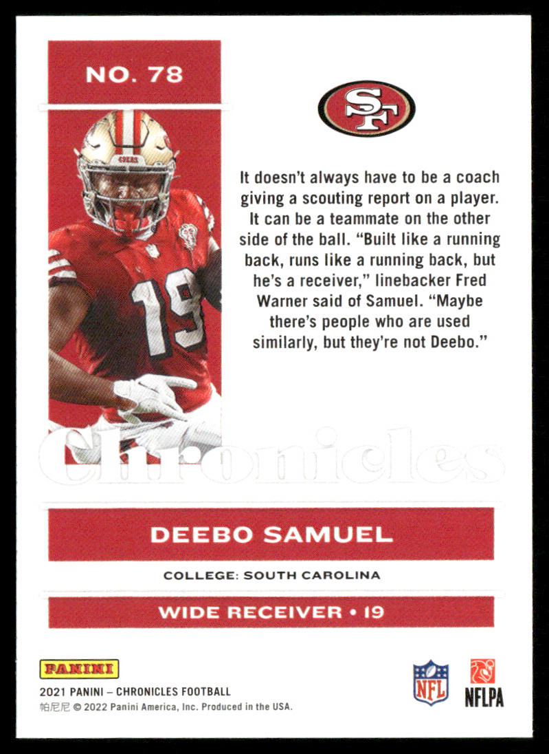 Deebo Samuel 2021 Panini Chronicles #78 San Francisco 49ers