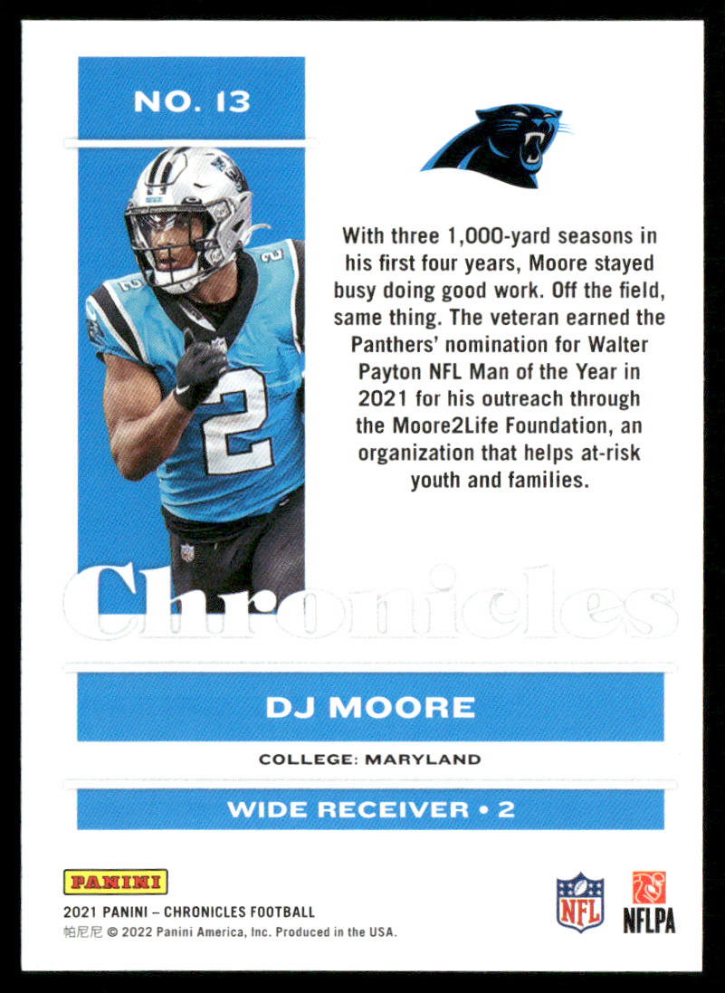 DJ Moore 2021 Panini Chronicles #13 Carolina Panthers