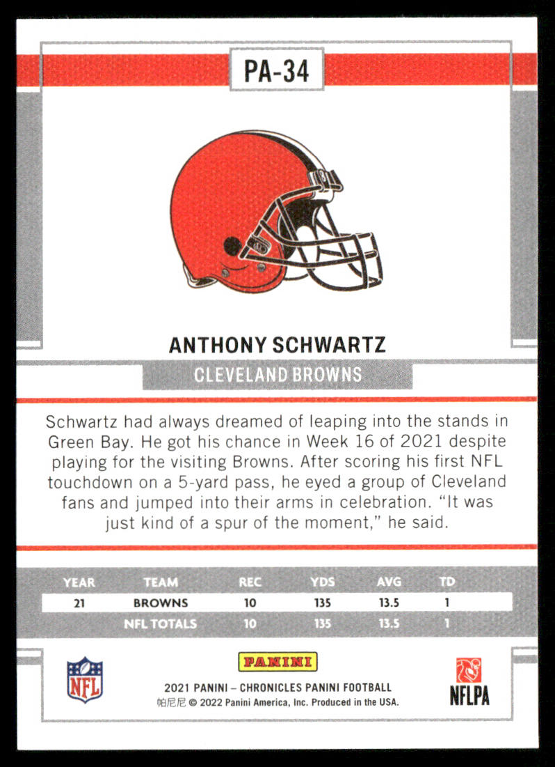 Anthony Schwartz 2021 Panini Chronicles Panini #PA-34 Cleveland Browns
