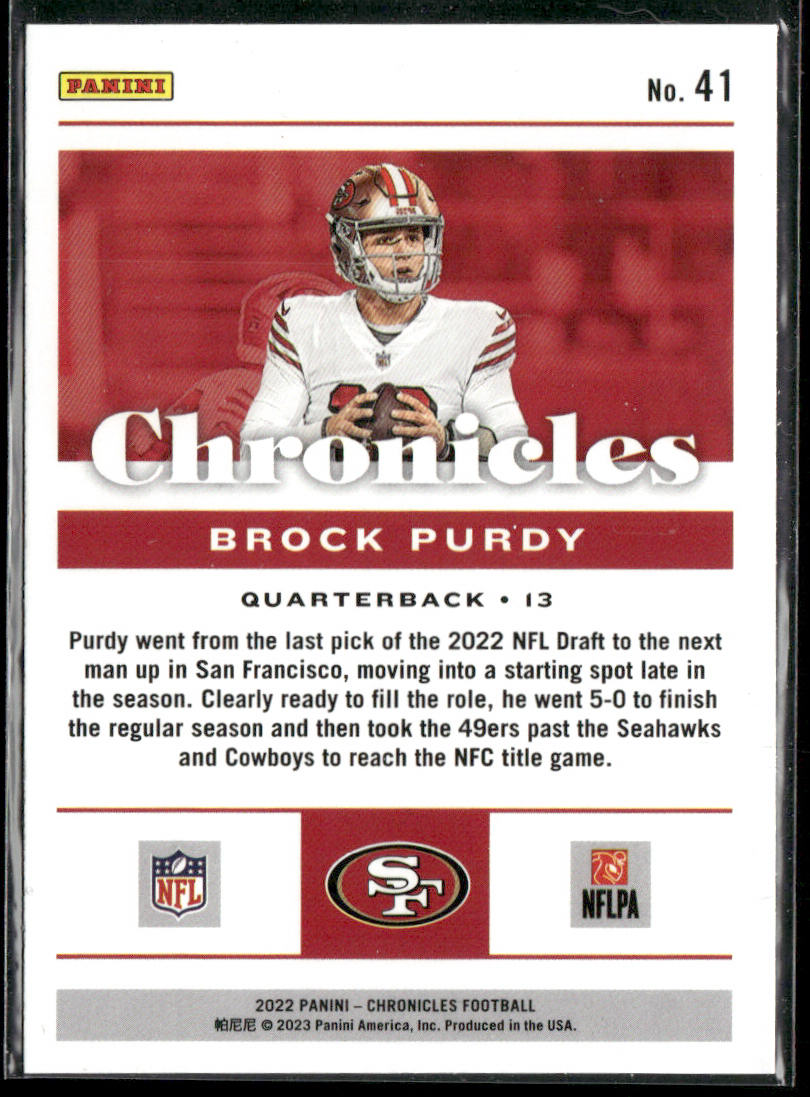 Brock Purdy 2022 Panini Chronicles #41 RC San Francisco 49ers