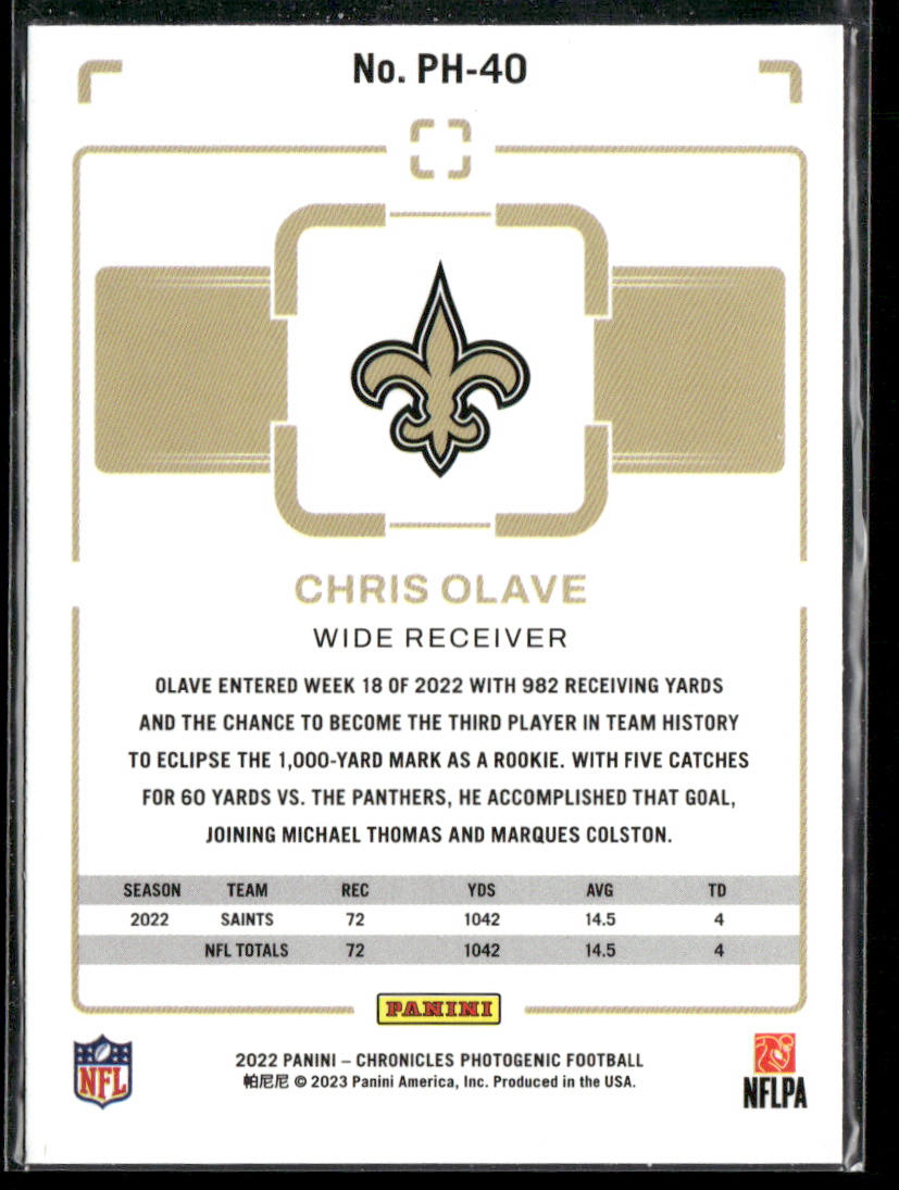 Chris Olave 2022 Panini Chronicles Photogenic #PH-40 New Orleans Saints