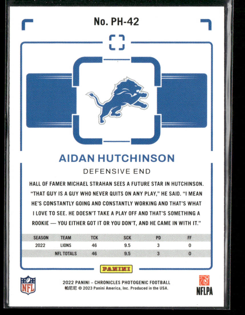 Aidan Hutchinson 2022 Panini Chronicles Photogenic #PH-42 Detroit Lions