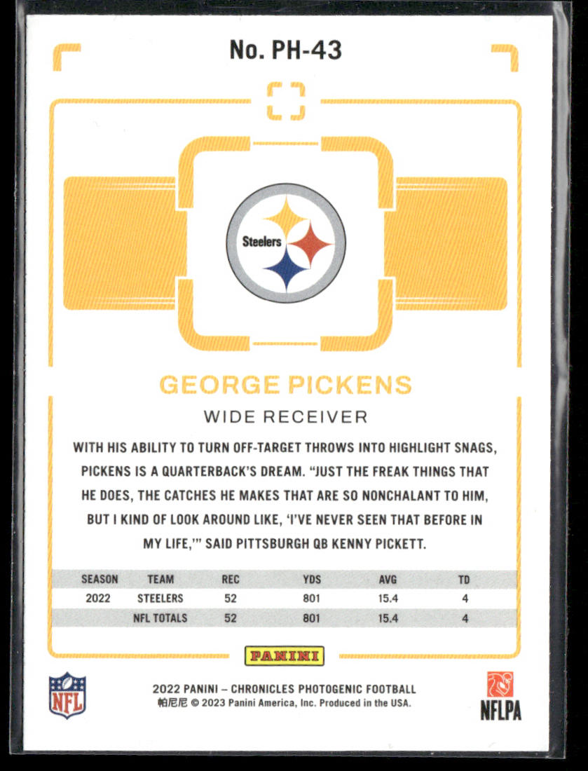 George Pickens 2022 Panini Chronicles Photogenic #PH-43 Pittsburgh Steelers