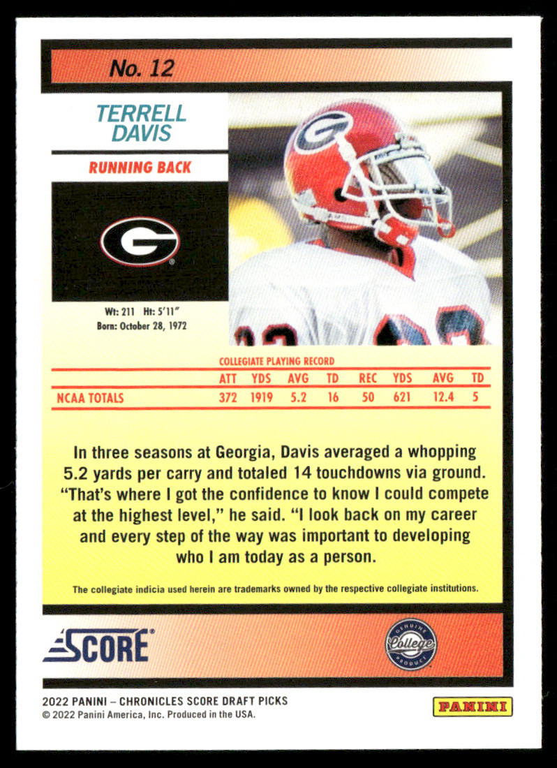 Terrell Davis 2022 Panini Chronicles Draft Picks Score Retro Pink #12 Bulldogs