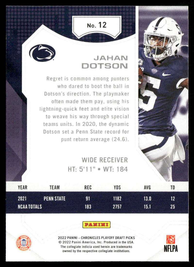 Jahan Dotson 2022 Panini Chronicles Draft Picks Playoff #12 Nittany Lions