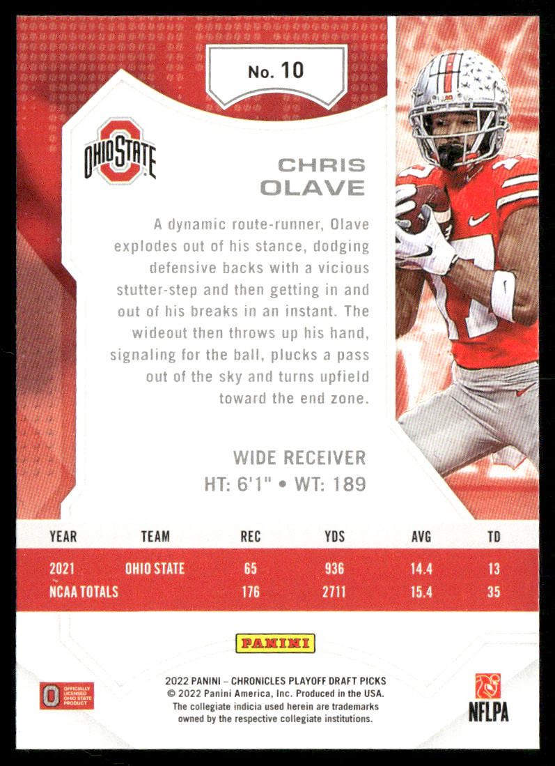 Chris Olave 2022 Panini Chronicles Draft Picks Playoff #10 Ohio State Buckeyes