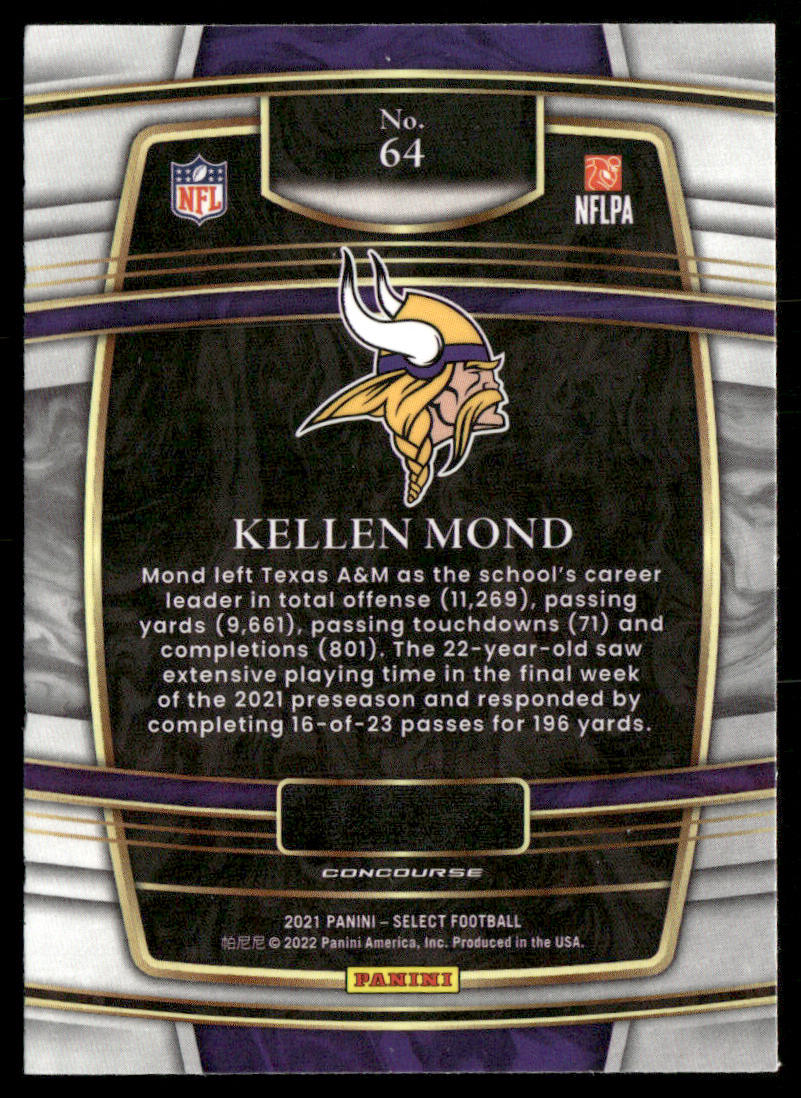 Kellen Mond 2021 Panini Select #64 RC Minnesota Vikings