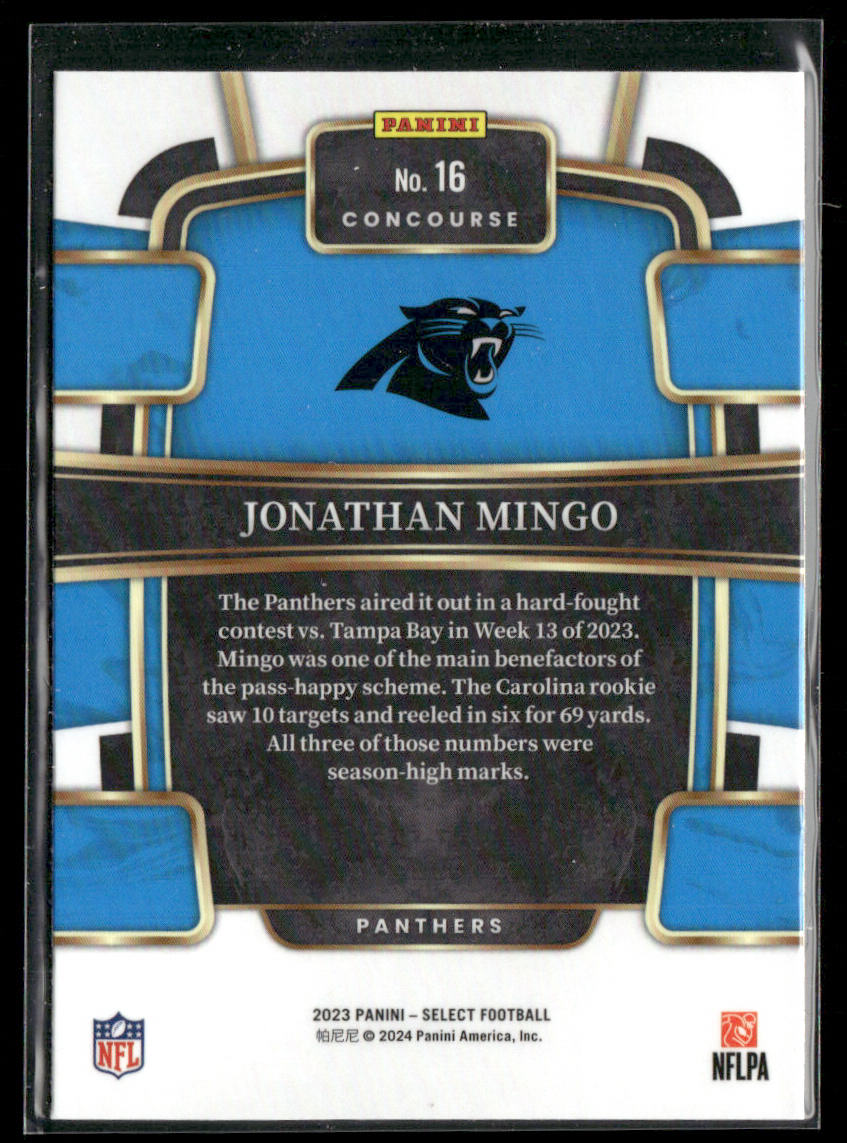 Jonathan Mingo 2023 Panini Select #16 RC Carolina Panthers