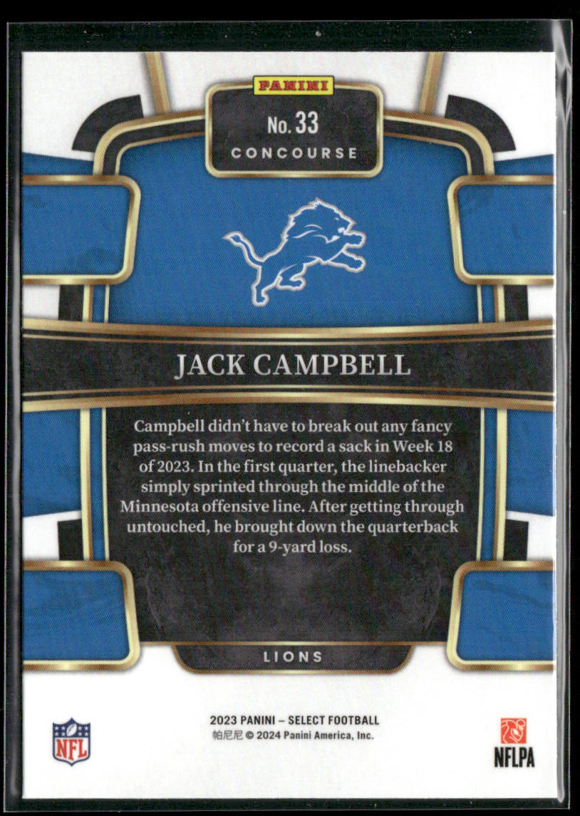 Jack Campbell 2023 Panini Select #33 RC Detroit Lions