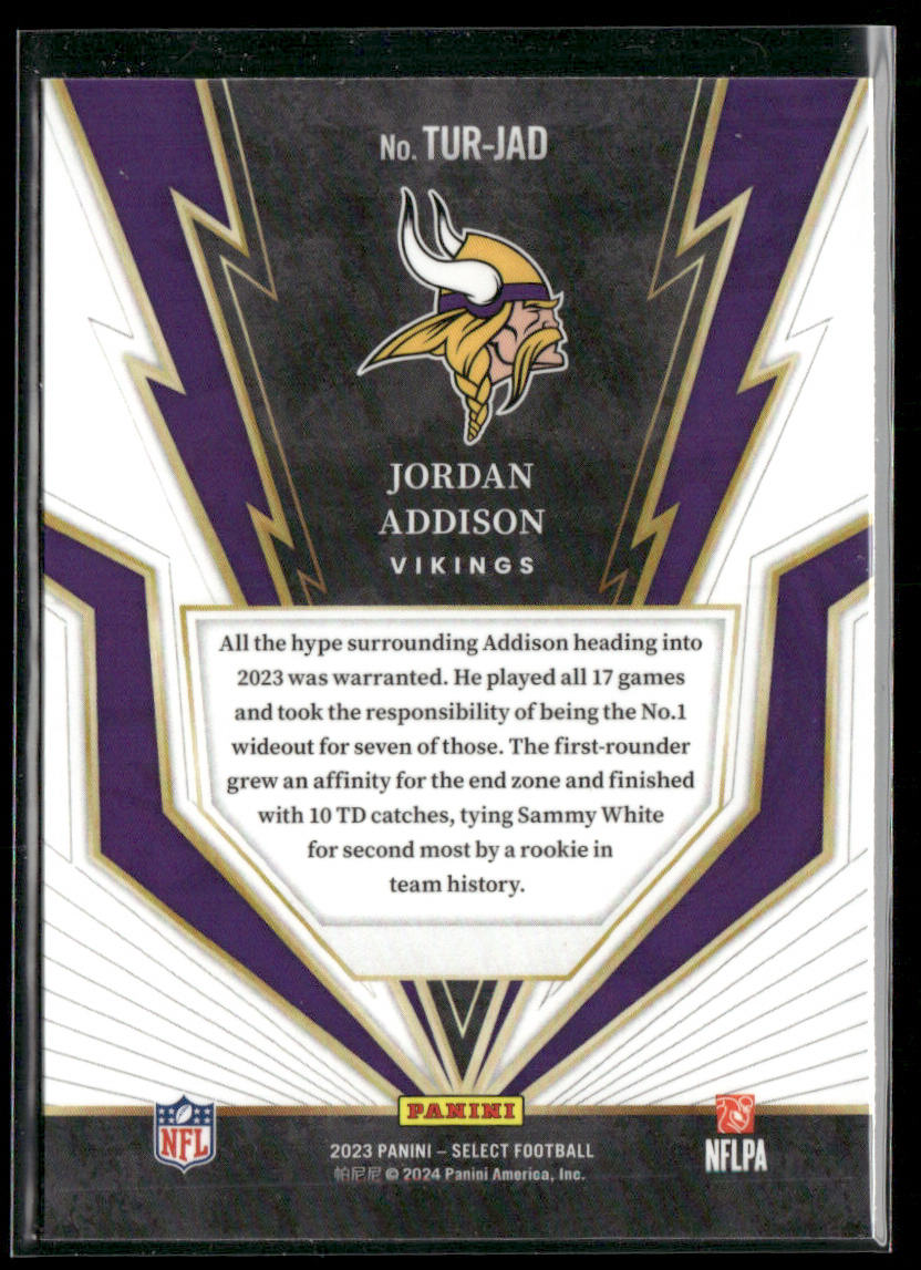 Jordan Addison 2023 Panini Select Turbocharged #TUR-JAD Minnesota Vikings