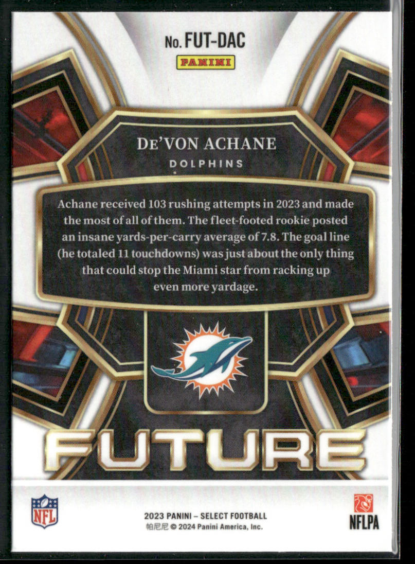 De'Von Achane 2023 Panini Select Select Future #FUT-DAC Miami Dolphins