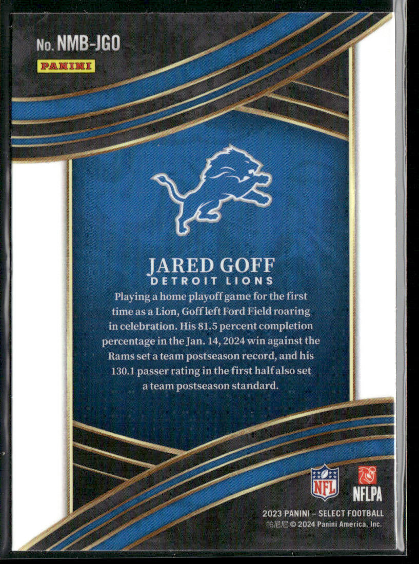 Jared Goff 2023 Panini Select Select Numbers #NMB-JGO Detroit Lions