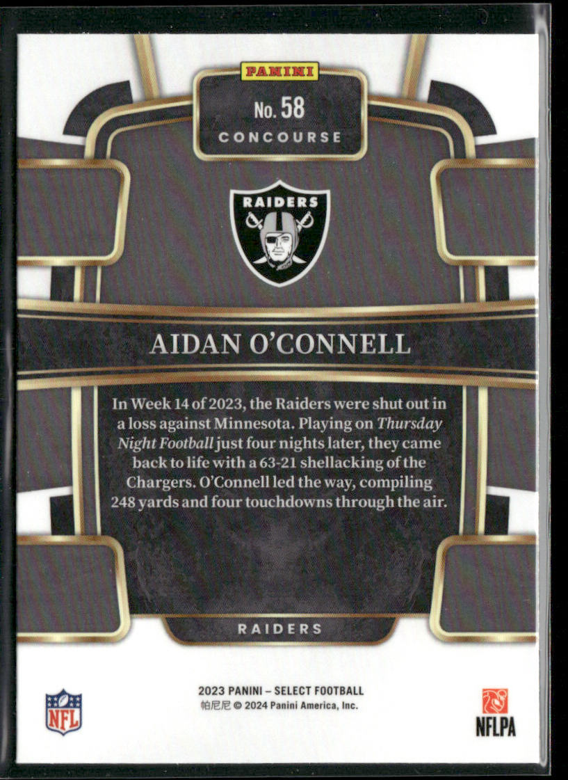Aidan O'Connell 2023 Panini Select #58 RC Las Vegas Raiders