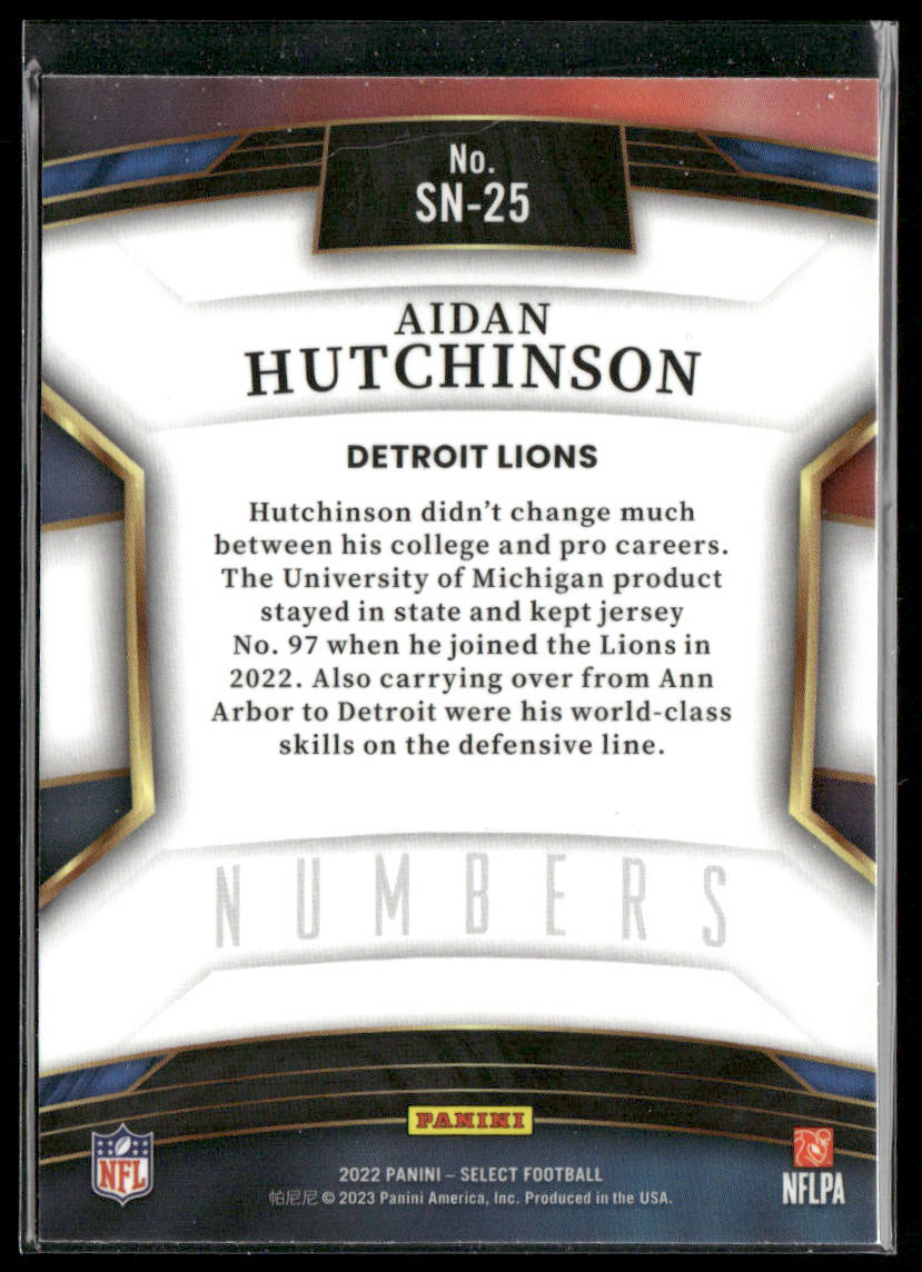 Aidan Hutchinson 2022 Panini Select Select Numbers #SN-25 Detroit Lions
