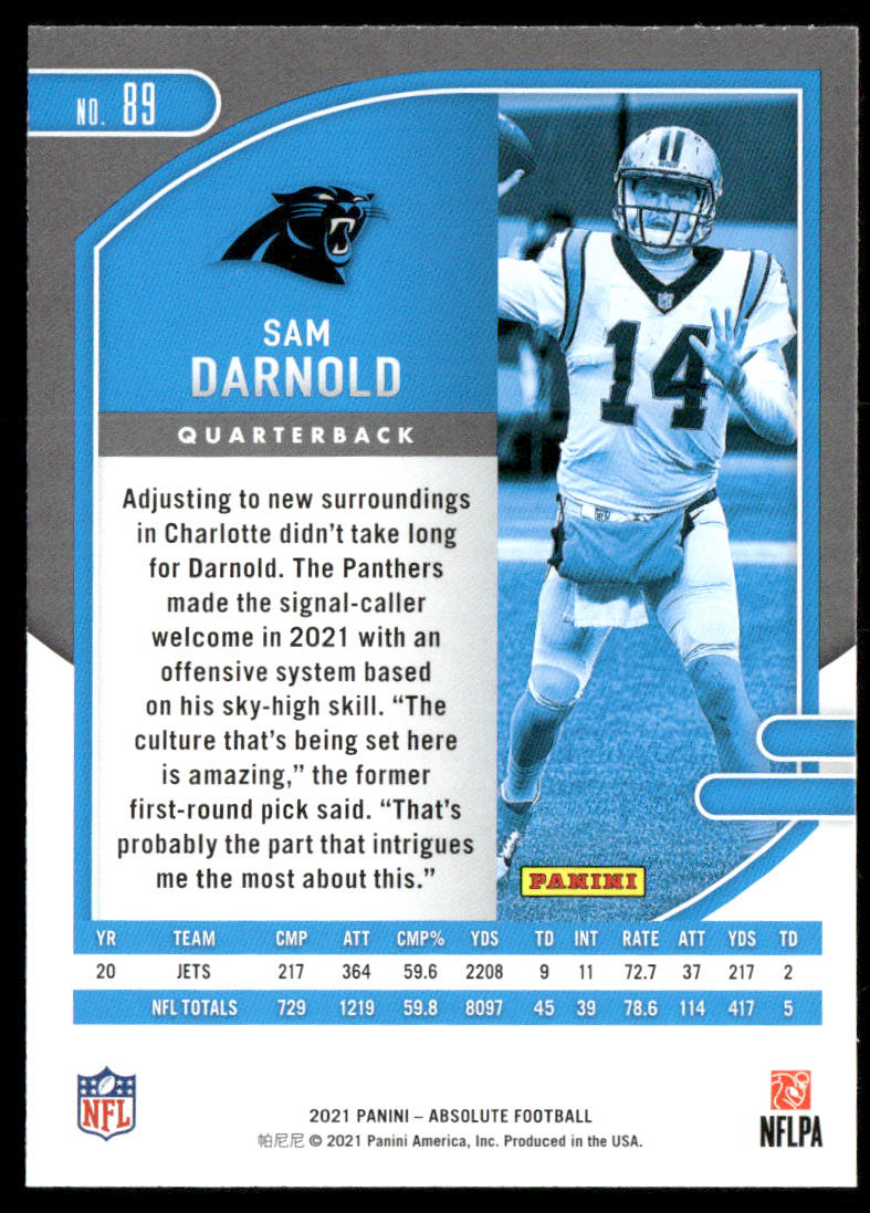 Sam Darnold 2021 Panini Absolute Retail #89 Carolina Panthers
