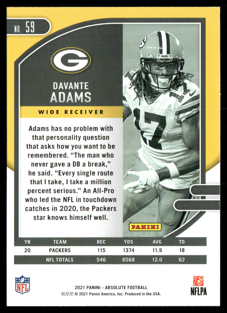 Davante Adams 2021 Panini Absolute Retail #59 Green Bay Packers