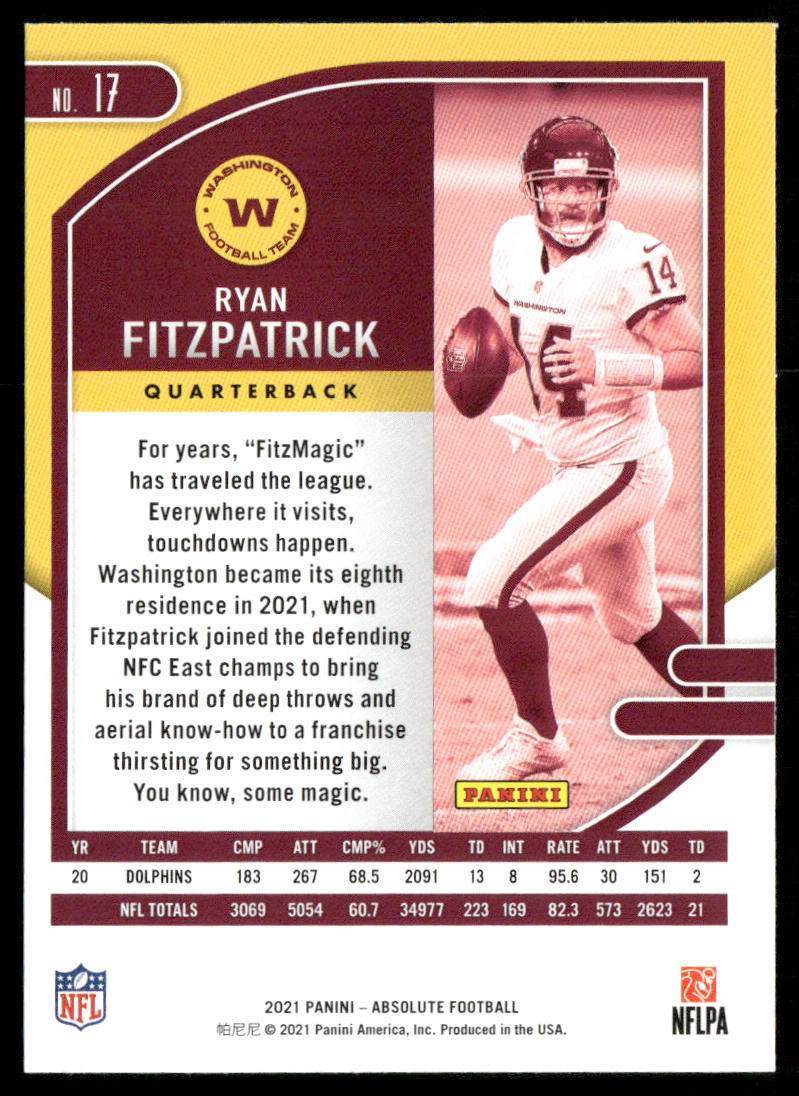 Ryan Fitzpatrick 2021 Panini Absolute Retail #17 Washington Football Team