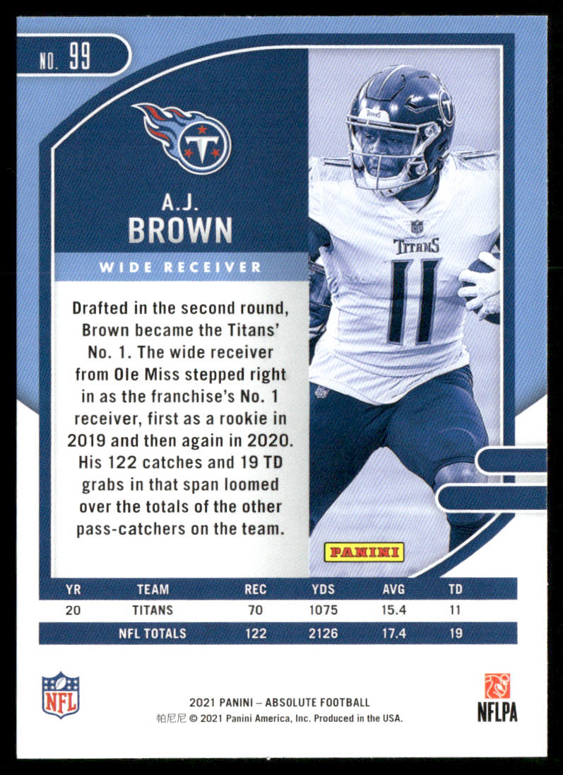A.J. Brown 2021 Panini Absolute Retail #99 Tennessee Titans