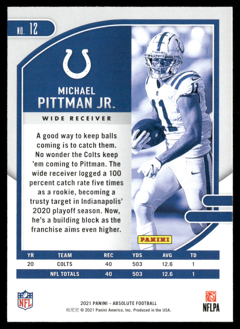 Michael Pittman Jr. 2021 Panini Absolute Retail #12 Indianapolis Colts