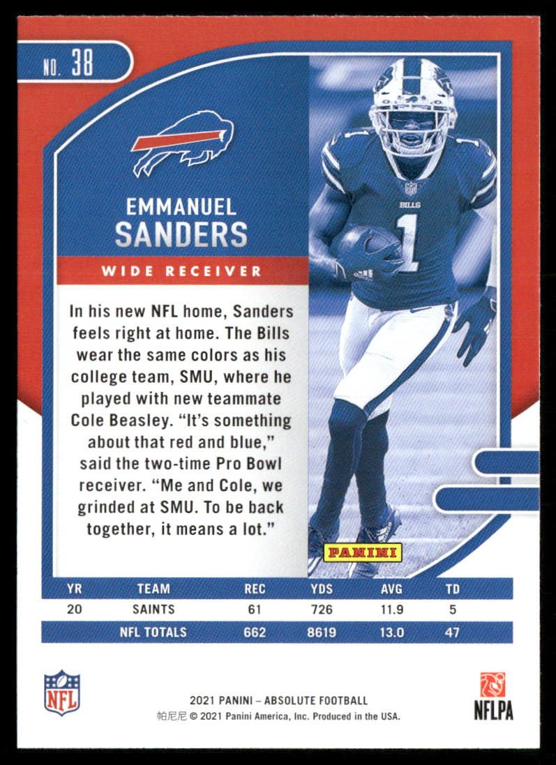 Emmanuel Sanders 2021 Panini Absolute Retail #38 Buffalo Bills