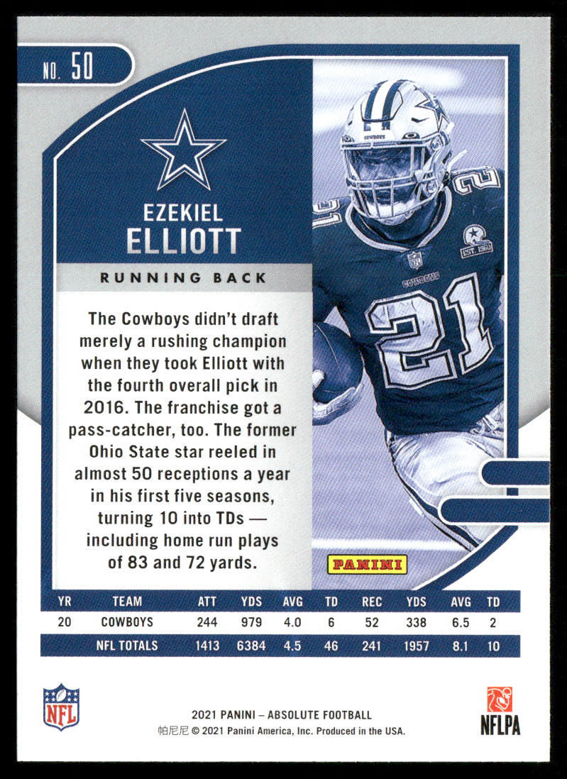 Ezekiel Elliott 2021 Panini Absolute Retail #50 Dallas Cowboys