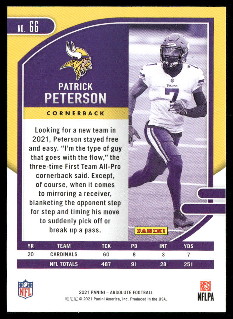 Patrick Peterson 2021 Panini Absolute Retail #66 Minnesota Vikings