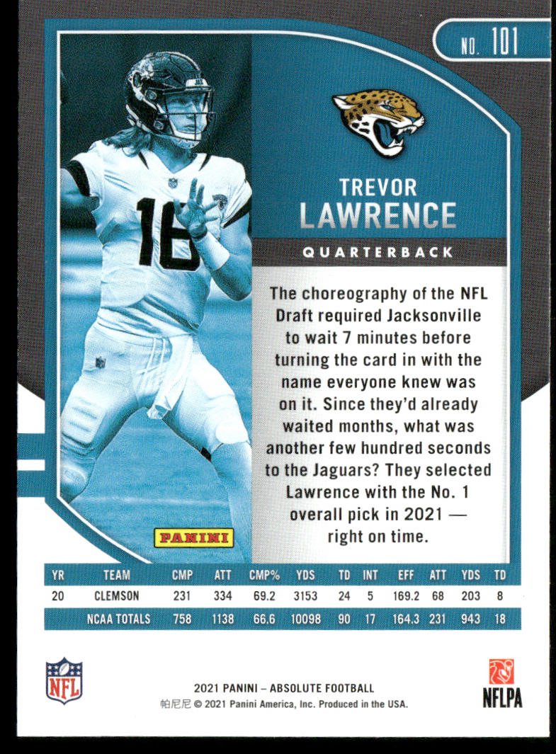 Trevor Lawrence 2021 Panini Absolute Retail #101 RC Jacksonville Jaguars