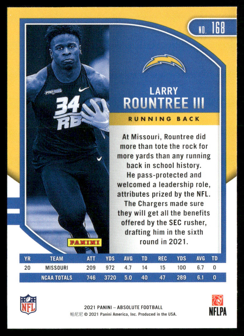Larry Rountree III 2021 Panini Absolute Retail #168 RC Los Angeles Chargers