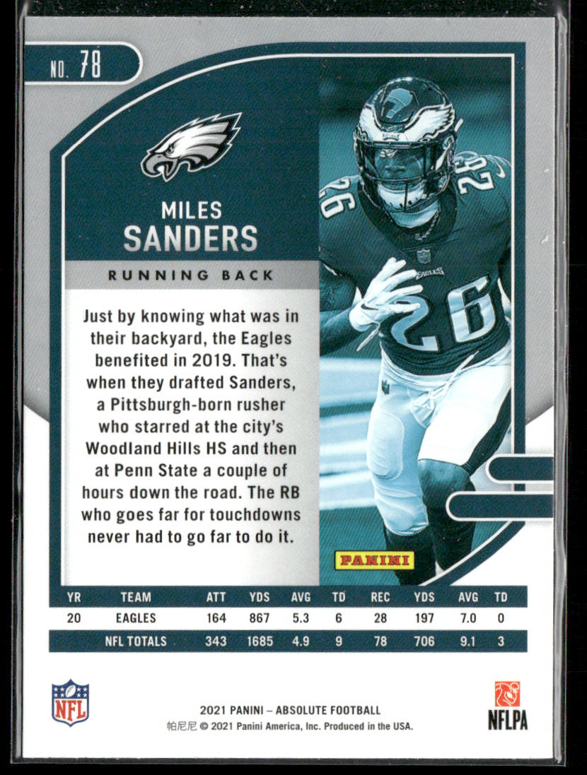 Miles Sanders 2021 Panini Absolute Green #78 Philadelphia Eagles