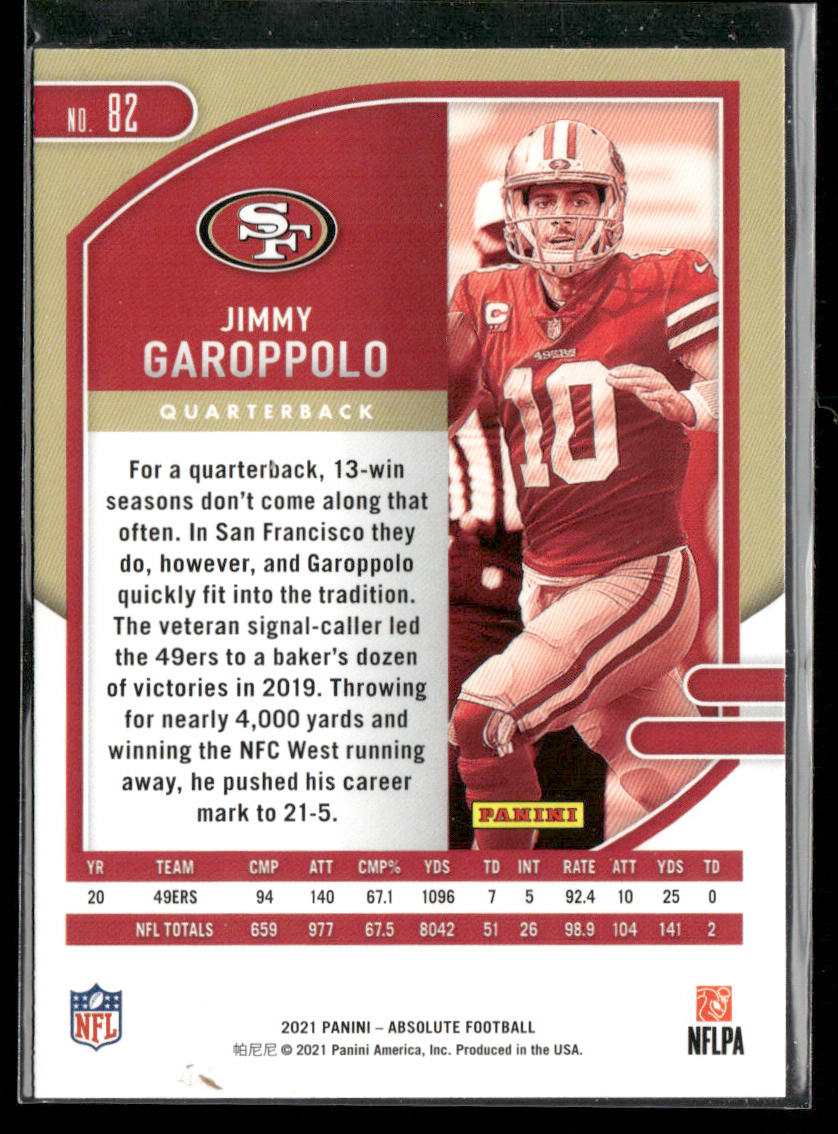 Jimmy Garoppolo 2021 Panini Absolute Retail #82 San Francisco 49ers