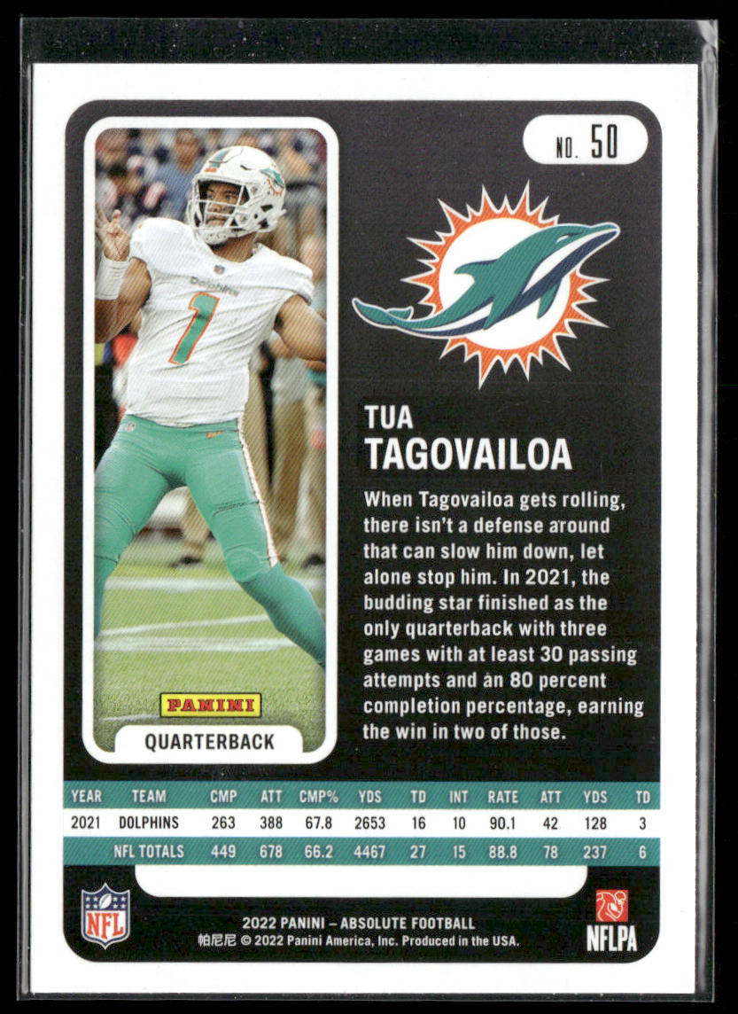 Tua Tagovailoa 2022 Panini Absolute #50 Miami Dolphins