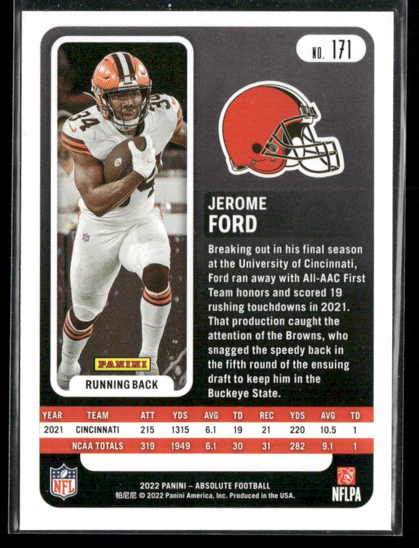 Jerome Ford 2022 Panini Absolute Green #171 RC Cleveland Browns