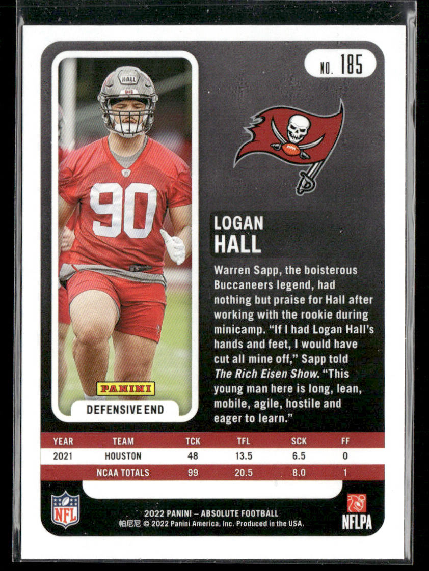 Logan Hall 2022 Panini Absolute Green #185 RC Tampa Bay Buccaneers