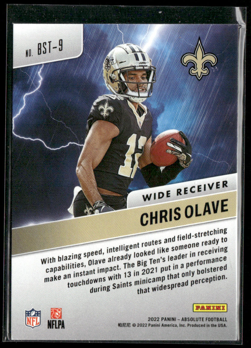 Chris Olave 2022 Panini Absolute By Storm #BST-9 New Orleans Saints