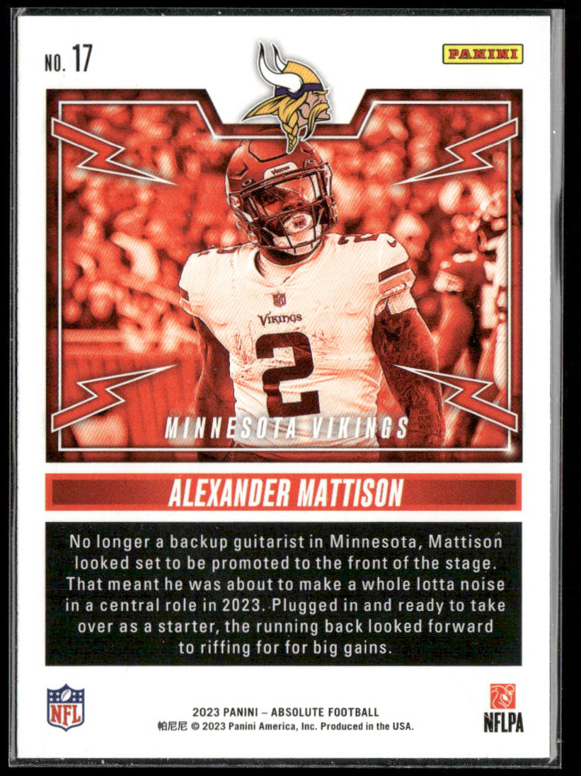 Alexander Mattison 2023 Panini Absolute Rock Out #17 Minnesota Vikings