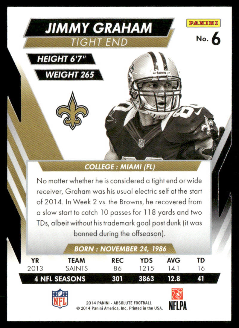 Jimmy Graham 2014 Panini Absolute Retail Red #6 New Orleans Saints