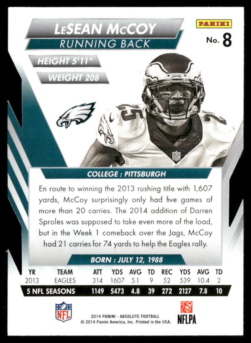 LeSean McCoy 2014 Panini Absolute Retail #8 Philadelphia Eagles
