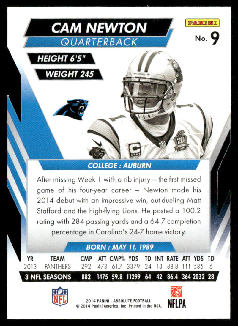 Cam Newton 2014 Panini Absolute Retail #9 Carolina Panthers