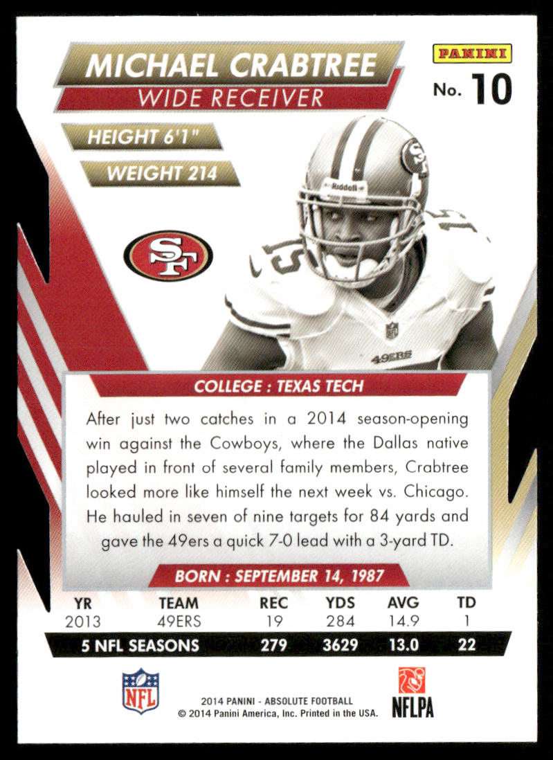 Michael Crabtree 2014 Panini Absolute Retail #10 San Francisco 49ers