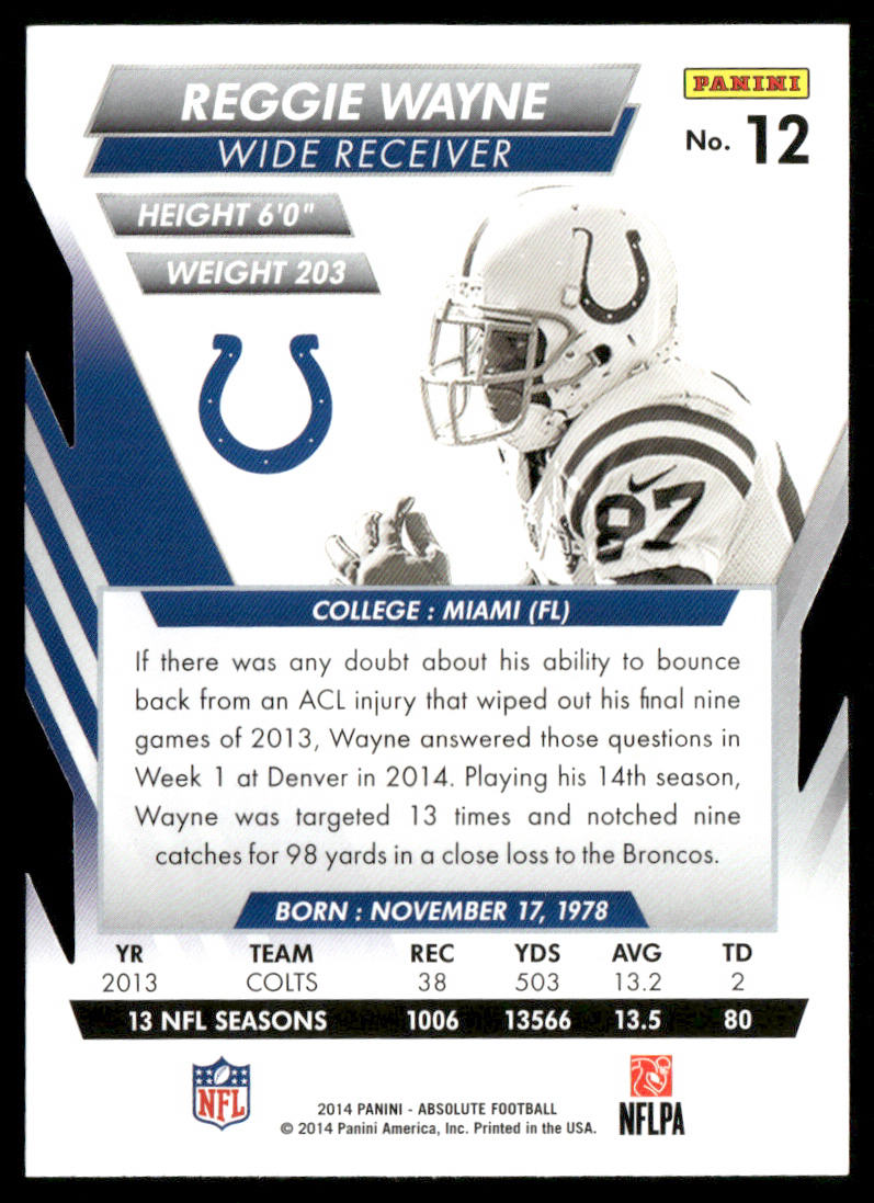 Reggie Wayne 2014 Panini Absolute Retail #12 Indianapolis Colts