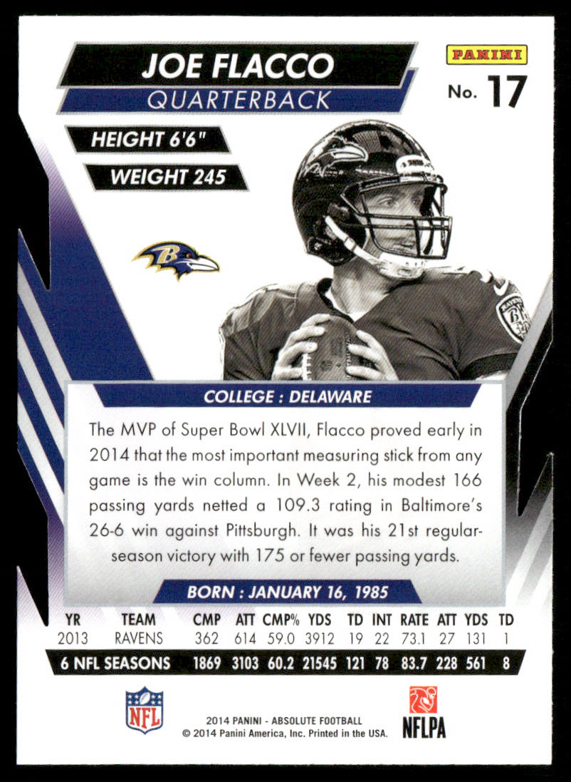 Joe Flacco 2014 Panini Absolute Retail #17 Baltimore Ravens