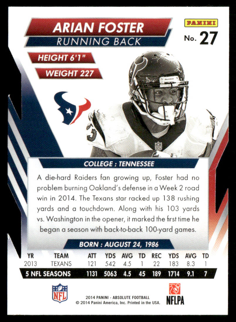 Arian Foster 2014 Panini Absolute Retail #27 Houston Texans