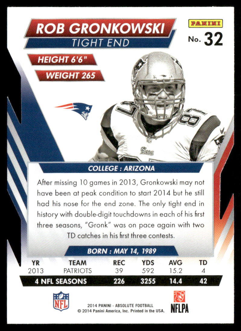 Rob Gronkowski 2014 Panini Absolute Retail #32 New England Patriots