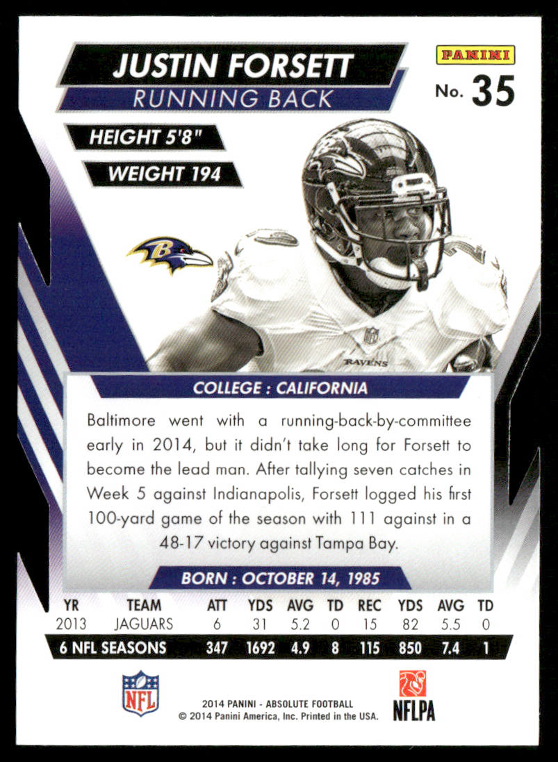 Justin Forsett 2014 Panini Absolute Retail #35 Baltimore Ravens