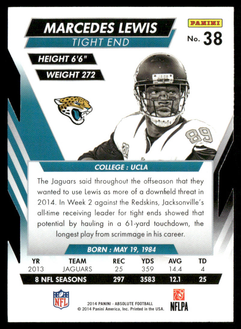 Marcedes Lewis 2014 Panini Absolute Retail #38 Jacksonville Jaguars